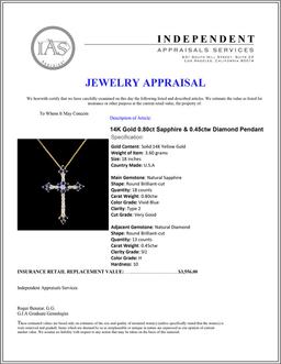 14K Gold 0.80ct Sapphire & 0.45ctw Diamond Pendant