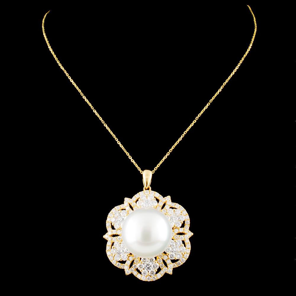 18K Gold 14.00MM Pearl & 2.26ctw Diamond Pendant