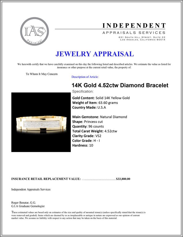 14K Gold 4.52ctw Diamond Bracelet