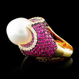 18K Gold 14.50MM Pearl & 0.71ctw Diamond Ring