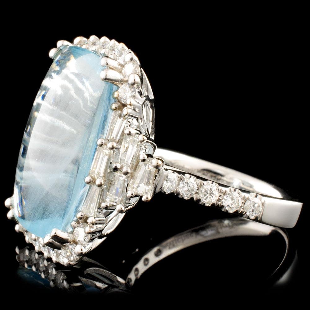 18K Gold 13.25ct Aquamarine & 1.51ctw Diamond Ring