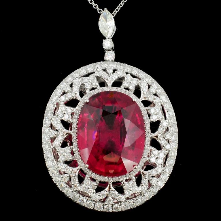 18K Gold 37.56ct Rubellite & 5.30ct Diamond Pendan