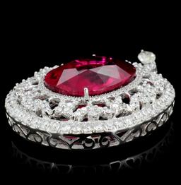 18K Gold 37.56ct Rubellite & 5.30ct Diamond Pendan