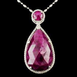 18K Gold 52.00ct Ruby & 1.34ctw Diamond Pendant