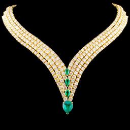 18K Gold 5.00ct Emerald & 50.00ct Diamond Necklace