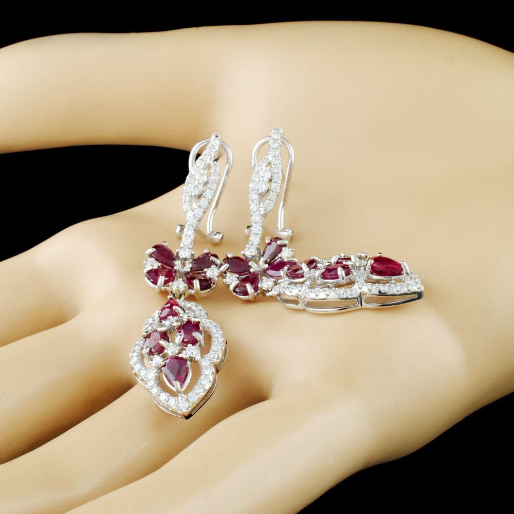 18K Gold 4.15ct Ruby & 1.27ctw Diamond Earrings