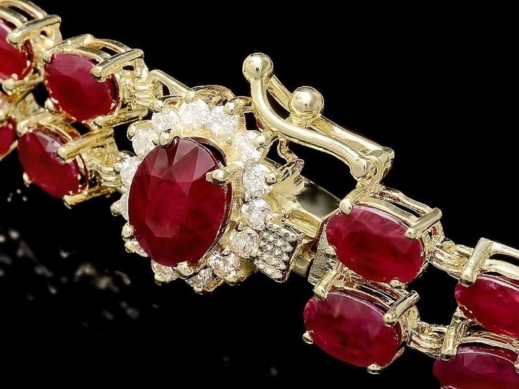 14k Gold 20.00ct Ruby & 0.50ct Diamond Bracelet