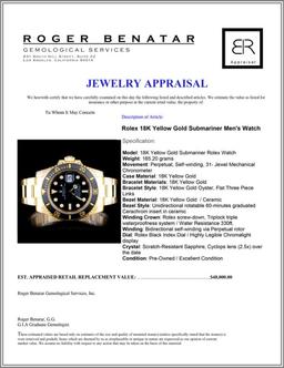 Rolex 18K YG Submariner Men's Watch