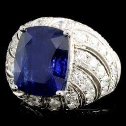 18K Gold 10.60ct Sapphire & 2.87ctw Diamond Ring