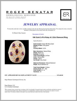 18K Gold 2.47ct Ruby & 2.32ct Diamond Ring