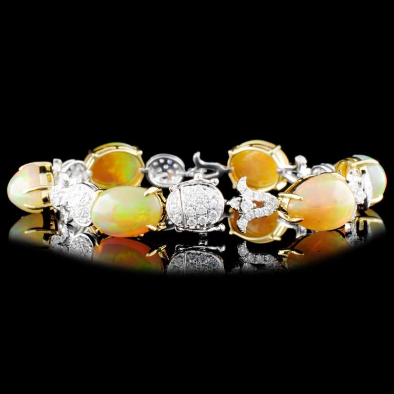 18K Gold 19.00ct Opal & 2.23ctw Diamond Bracelet