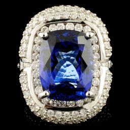 18K Gold 10.92ct Tanzanite & 3.76ctw Diamond Ring