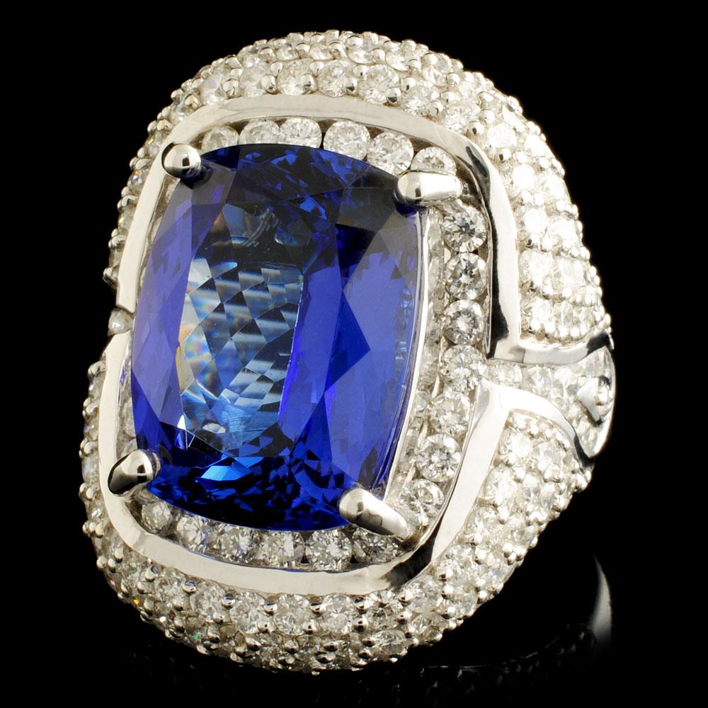 18K Gold 10.92ct Tanzanite & 3.76ctw Diamond Ring