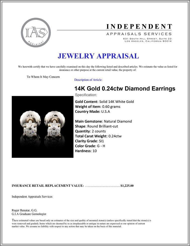 14K Gold 0.24ctw Diamond Earrings