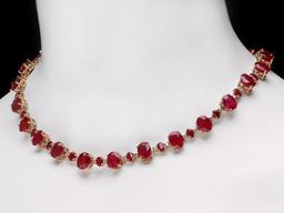 14k Gold 54.00ct Ruby & 2.00ct Diamond Necklace