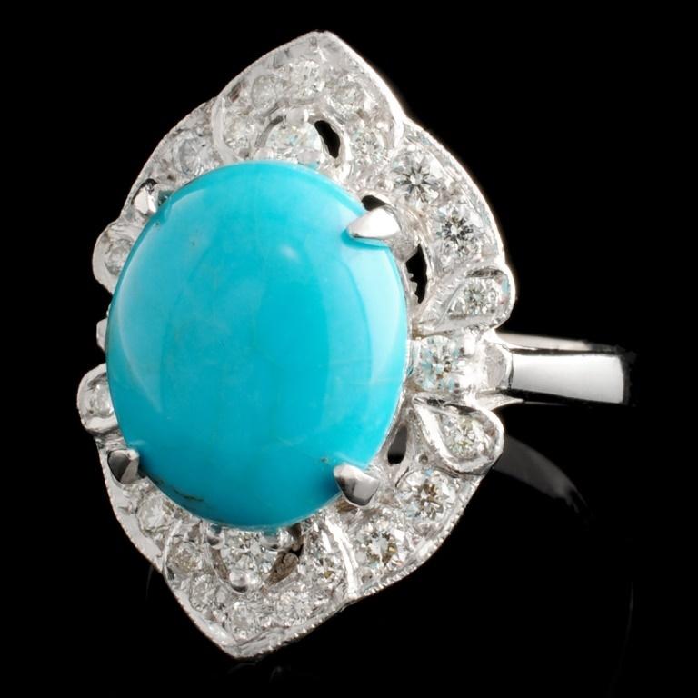 14K Gold 2.75ct Turquoise & 0.40ctw Diamond Ring