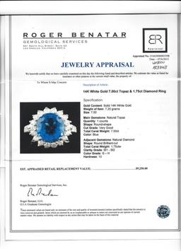 14K Gold 7.00ct Topaz & 1.75ctw Diamond Ring