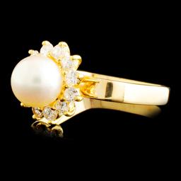 14K Gold 7.00MM Pearl & 0.42ctw Diamond Ring