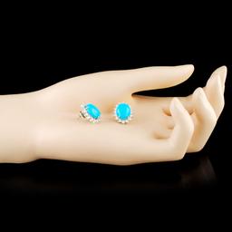 14K Gold 5.48ct Turquoise & 1.30ctw Diamond Earrin