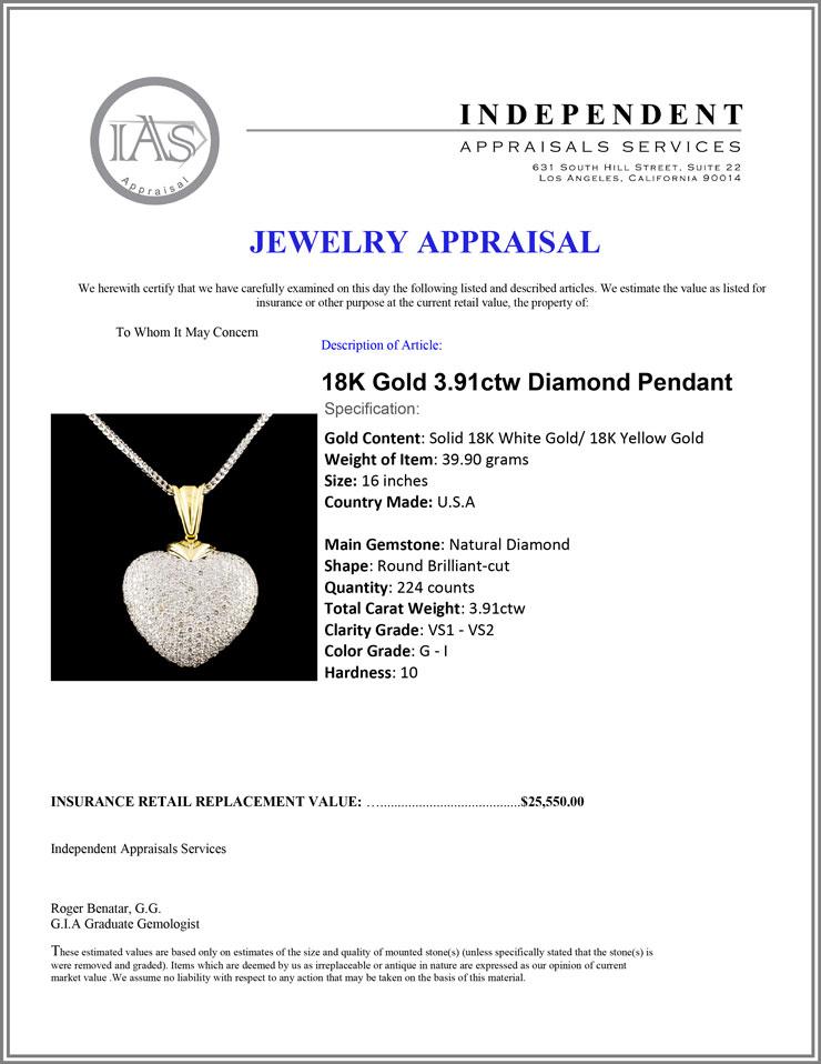 18K Gold 3.91ctw Diamond Pendant