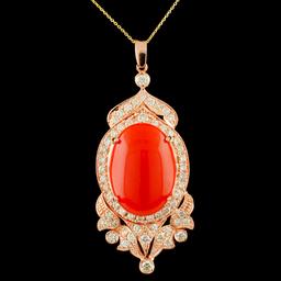 14K Gold 16.48ct Coral & 2.15ctw Diamond Pendant