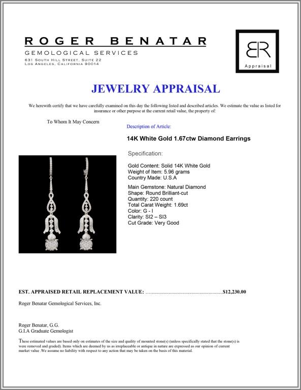 14K White Gold 1.67ctw Diamond Earrings