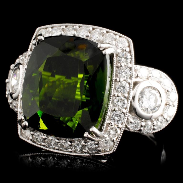 14K Gold 13.08ct Tourmaline & 1.59ctw Diamond Ring