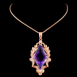 14K Gold 16.61ct Amethyst & 1.00ctw Diamond Pendan