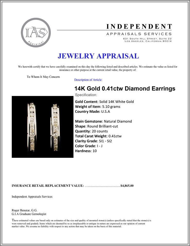 14K Gold 0.41ctw Diamond Earrings