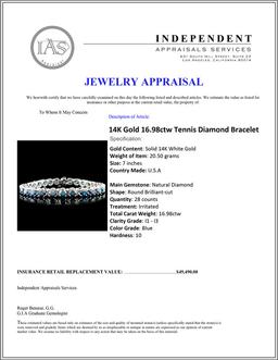 14K Gold 16.98ctw Tennis Diamond Bracelet
