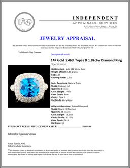 14K Gold 5.46ct Topaz & 1.82ctw Diamond Ring