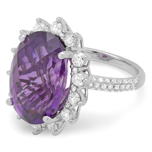 14K Gold 12.00ct Amethyst & 1.15ct Diamond Ring