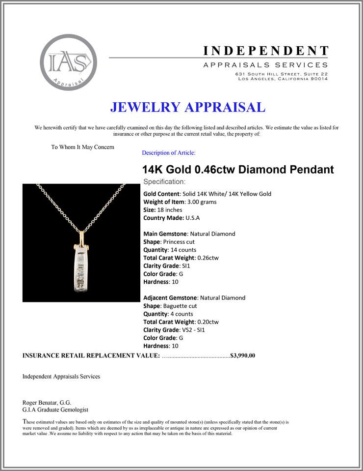 14K Gold 0.46ctw Diamond Pendant