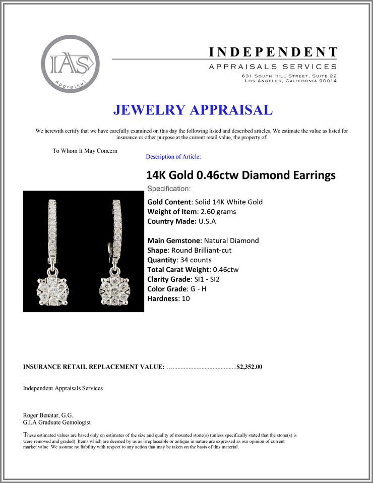 14K Gold 0.46ctw Diamond Earrings