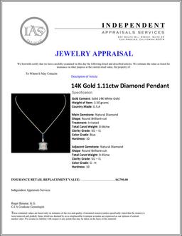 14K Gold 1.11ctw Diamond Pendant