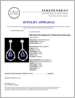 18K Gold 6.53ct Sapphire & 1.79ctw Diamond Earring