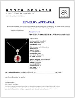 18K Gold 6.96ct Rhondonite & 2.79ctw Diamond Penda