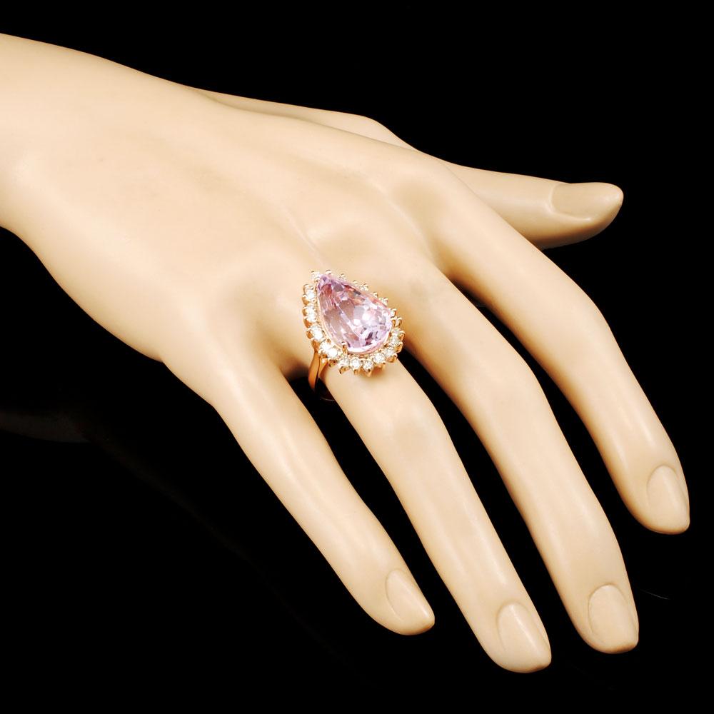 14K Gold 13.58ct Kunzite & 1.12ctw Diamond Ring