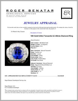 18K Gold 6.94ct Tanzanite & 2.00ctw Diamond Ring