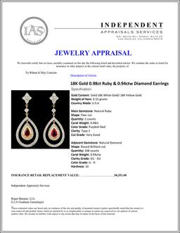 18K Gold 0.98ct Ruby & 0.94ctw Diamond Earrings