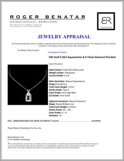 14K Gold 5.25ct Aquamarine & 0.14ctw Diamond Penda