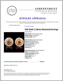 14K Gold 1.19ctw Diamond Earrings