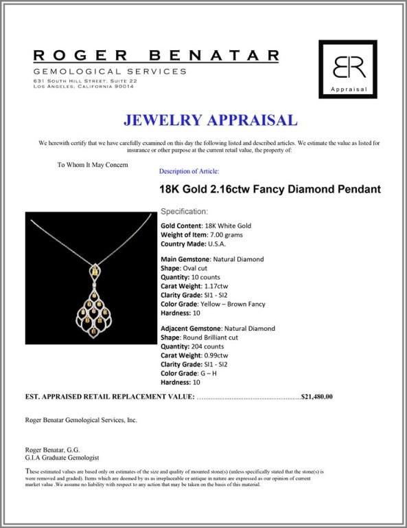18K Gold 2.16ctw Fancy Diamond Pendant