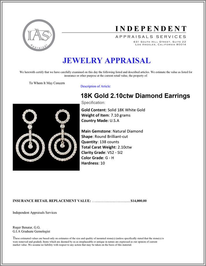 18K Gold 2.10ctw Diamond Earrings