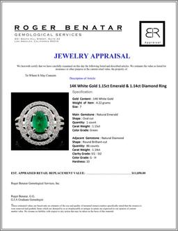 14K White Gold 1.15ct Emerald & 1.14ct Diamond Rin