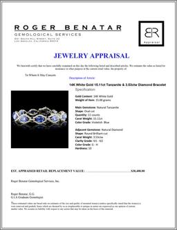 14K White Gold 15.11ct Tanzanite & 3.53ctw Diamond