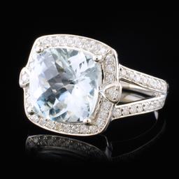 14K White Gold 3.96ct Aquamarine & 0.46ctw Diamond