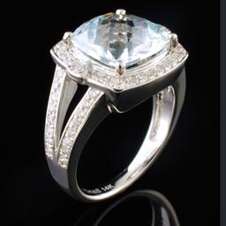 14K White Gold 3.96ct Aquamarine & 0.46ctw Diamond