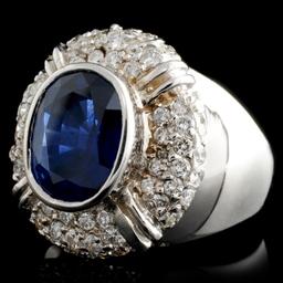 14K White Gold 4.38ct Sapphire & 1.56ct Diamond Ri