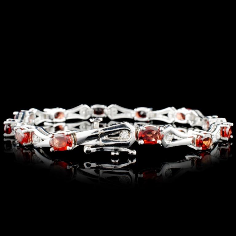 14K White Gold 6.20ct Garnet & 0.32ct Diamond Brac